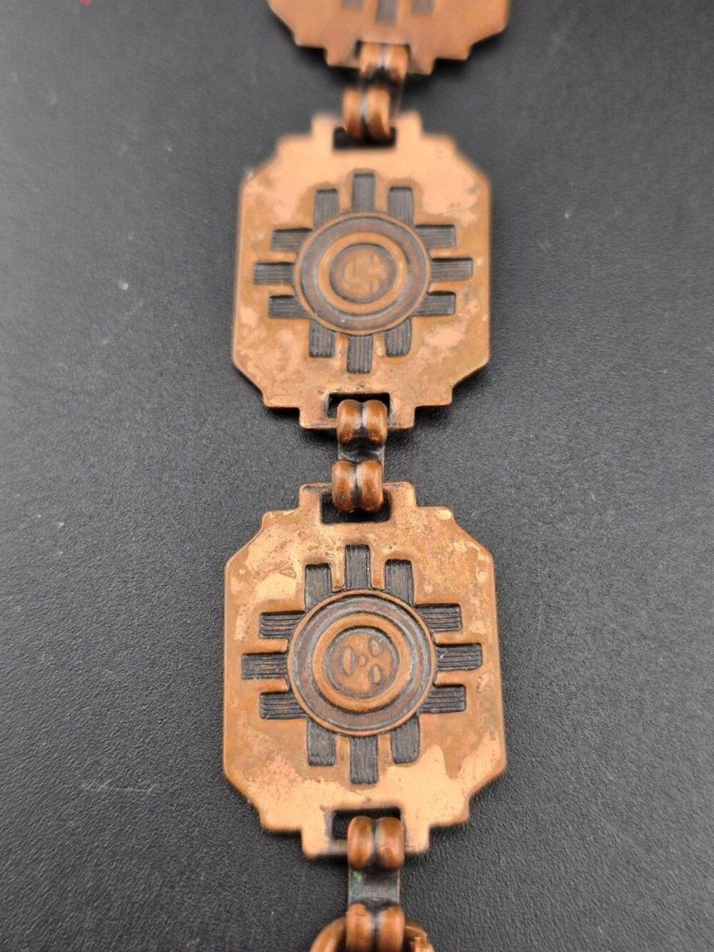Southwestern Solid Copper Bracelet Happy Sun Face Links Retro Vintage 6.75" - Picture 7 of 7